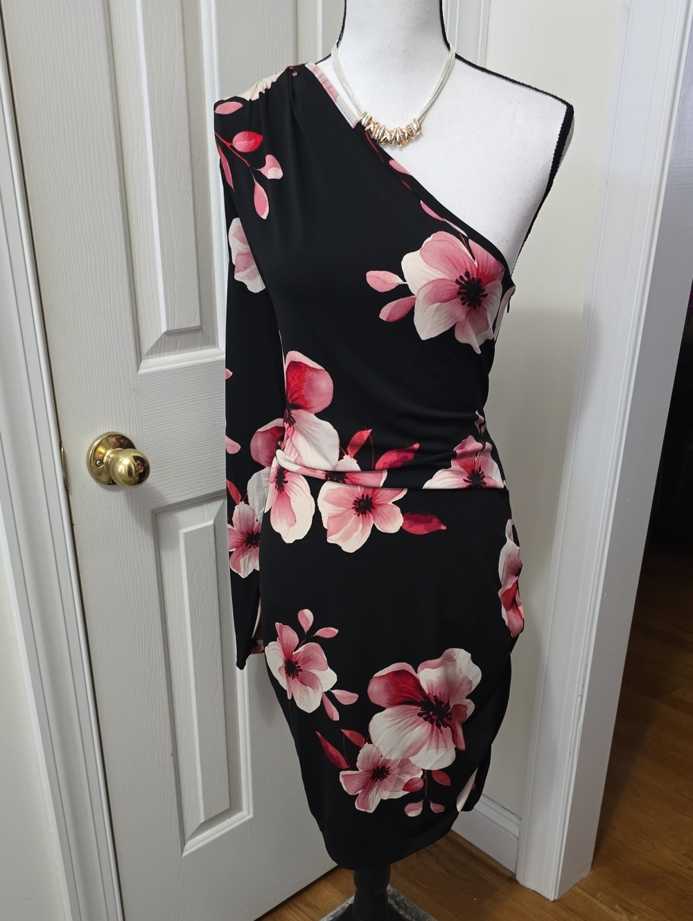 BOLD ELEMENTS BRAND WOMENS PLUS BLACK & PINK ONE SHOULDER EVENING DRESS SIZE XXL